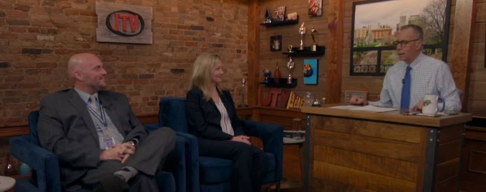 Dr. Nick Angel, Grass Lake Community School Superintendent with Joanne Rau, President and CEO, Chelsea State Bank on the Bart Hawley Show, JTV