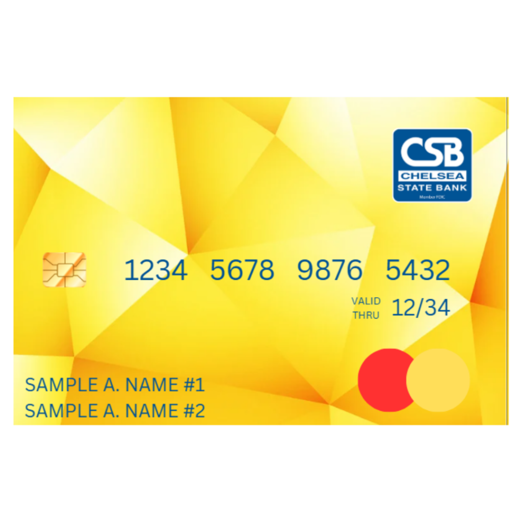 Student Debit Card Sample Image - Yellow Debit Card with CSB Logo