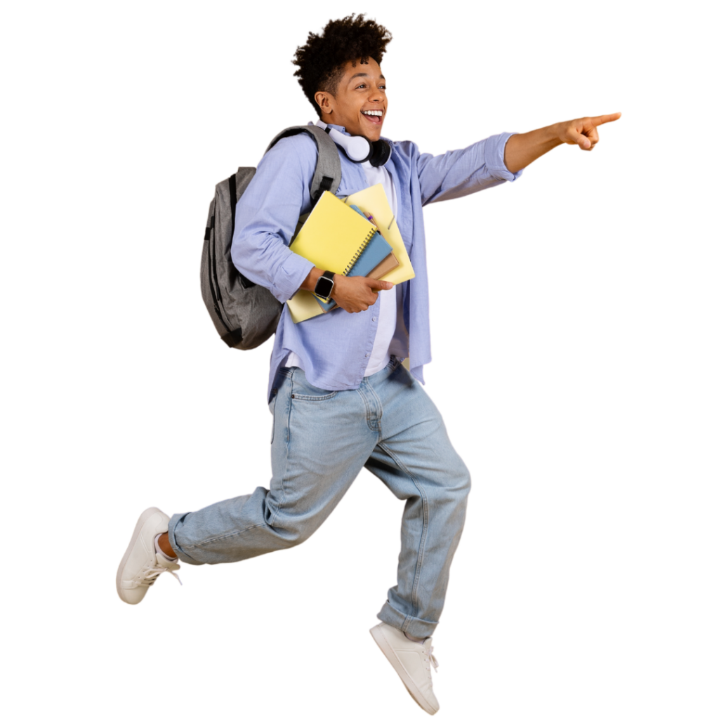Student running with backpack
