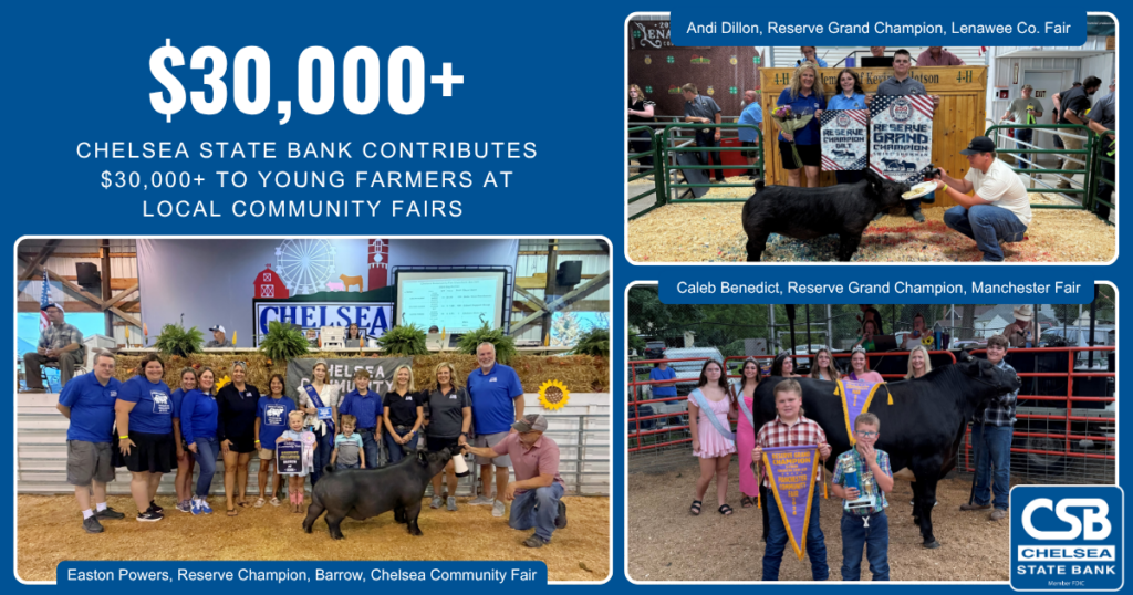 Chelsea State bank Contributes $30,000+ to young farmers at local community fairs